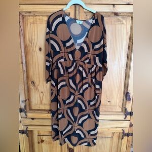 London Times Black and Brown Geometric Midi Dress